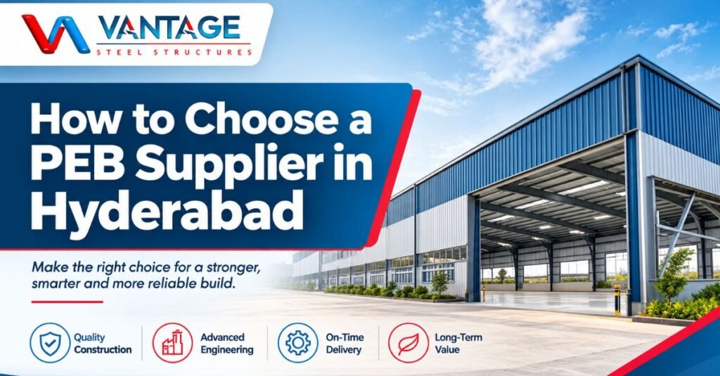 # Image Generation Prompt – Vantage Steel Structures Create a **premium, modern, professional, and visually striking blog feature image** for Vantage Steel Structures, a company specializing in pre-engineered buildings (PEB), steel structures, industrial warehouses, commercial buildings, and turnkey construction solutions. ## Main Title ** **How to Choose a PEB Supplier in Hyderabad Use the supplied article title exactly as written. Do not invent, replace, or add an unrelated title. ## Visual Concept Create a powerful, realistic, and aspirational **modern steel construction environment** showcasing the strength, precision, and versatility of pre-engineered steel buildings. Feature a professionally engineered steel structure, such as a modern industrial warehouse, commercial PEB building, or steel construction project relevant to the article topic. Show realistic steel frameworks, structural columns, roofing systems, and carefully executed construction details. Include a subtle, modern representation of: - Advanced pre-engineered building (PEB) technology - Industrial and commercial steel construction - Structural strength, stability, and durability - Efficient construction processes and engineering precision - Modern warehouses and large-span steel buildings - Quality fabrication and professional project execution - Innovation, reliability, and long-term business value The composition should feel **industrial, premium, technically credible, and business-focused**, suitable for a leading steel structures and PEB construction company. ## Typography and Text Layout Make the main article title the strongest visual element. - Use large, bold, modern, clean sans-serif typography. - Ensure the title is correctly spelled, highly visible, and readable at blog-thumbnail size. - Place the title inside a prominent highlighted text panel with strong contrast. - Use a clean white or deep-blue title panel with subtle crimson-red accents. - Add a short, relevant supporting line beneath the title only if appropriate for the article. - Keep the subtitle smaller than the main heading. - Avoid unnecessary text, decorative typography, or excessive technical labels. **Important:** Display only the supplied article title and relevant supporting text. Do not include placeholder text in the final image. ## Vantage Steel Structures Logo Placement Use the uploaded Vantage Steel Structures logo exactly as provided. Place the logo prominently in the **top-left corner**, inside a clean white rectangular or softly rounded white background badge. - Preserve the original red and blue emblem, lettering, proportions, and colours. - Do not recreate, redraw, modify, crop, stretch, distort, or recolour the logo. - Keep the complete logo visible, sharp, and clearly separated from the background. - Maintain sufficient white space around the logo. - Ensure the logo remains readable at thumbnail size. ## Brand Colour Palette Use the colours extracted from the uploaded Vantage Steel Structures logo as the primary visual reference. - **Primary Deep Blue:** Match the dark blue used in the VANTAGE lettering. - **Secondary Steel Blue:** Match the brighter blue used in the logo emblem. - **Accent Crimson Red:** Match the red used in the emblem and STEEL STRUCTURES lettering. - **White:** Use for the logo badge, title panel, and clean negative space. - **Steel Grey / Charcoal:** Use for structural elements, industrial surfaces, and supporting backgrounds. Match the actual logo colours as closely as possible. Deep blue and steel blue should dominate, crimson red should provide selective emphasis, and white should maintain clarity and contrast. Use sophisticated gradients, restrained lighting effects, geometric overlays, and subtle technical line patterns inspired by steel engineering. Avoid excessive colour saturation and maintain a cohesive corporate identity. ## Recommended Composition **Canvas:** Landscape blog feature image, preferably 16:9 ratio. **Recommended dimensions:** 1920 × 1080 pixels for a true 16:9 layout. - **Top-left:** Vantage Steel Structures logo inside a clean white background badge. - **Left or centre-left:** Large, high-contrast title panel containing the exact article heading. - **Below the title:** A short, relevant subtitle, if needed. - **Right side:** A striking, realistic steel building or PEB construction scene that visually supports the article topic. - **Background:** Modern industrial architecture, visible steel framework, warehouse roofing, or a commercial steel structure. - **Brand accents:** Restrained blue and crimson-red design elements. - **Negative space:** Keep the layout clean, uncluttered, and easy to scan. - **Visual hierarchy:** Ensure the article title is readable before the viewer focuses on the construction image. Adapt the composition to the specific article topic: - Warehouse articles: Emphasize large-span warehouse structures. - Showroom articles: Feature contemporary commercial steel buildings. - Roofing articles: Highlight roofing systems and structural detailing. - Office building articles: Showcase modern steel-framed workspaces. - Construction case studies: Reflect the actual engineering challenge and solution. - General PEB articles: Highlight steel frameworks, construction quality, and modern building design. ## Overall Style Premium B2B construction branding, realistic industrial photography, high-end corporate marketing, modern steel architecture, cinematic natural lighting, technically credible structural details, refined blue-and-red colour grading, crisp typography, realistic materials, professional composition, and a trustworthy engineering-focused atmosphere. The image should look like a professionally art-directed feature image from a leading steel construction company, not a generic construction poster or an artificial-looking 3D illustration. ## Important Requirements - Use the uploaded Vantage Steel Structures logo without modification. - Match the logo's actual blue and red colours. - Use the exact article title supplied for the specific topic. - Do not invent or insert unrelated titles. - Keep all text correctly spelled, aligned, and highly readable. - Make the article title the dominant textual element. - Use realistic PEB and steel construction visuals relevant to the topic. - Avoid school imagery, unrelated scenes, excessive icons, clutter, and unnecessary text. - Do not invent project specifications, certifications, performance claims, or engineering statistics. - Maintain a premium, consistent corporate appearance suitable for the Vantage Steel Structures website and professional B2B audience. **Output:** A high-resolution, professional landscape blog feature image for Vantage Steel Structures, featuring the original logo on a white background badge, a prominent article headline, the company's actual logo colours, and a realistic steel construction visual aligned with the supplied article topic.